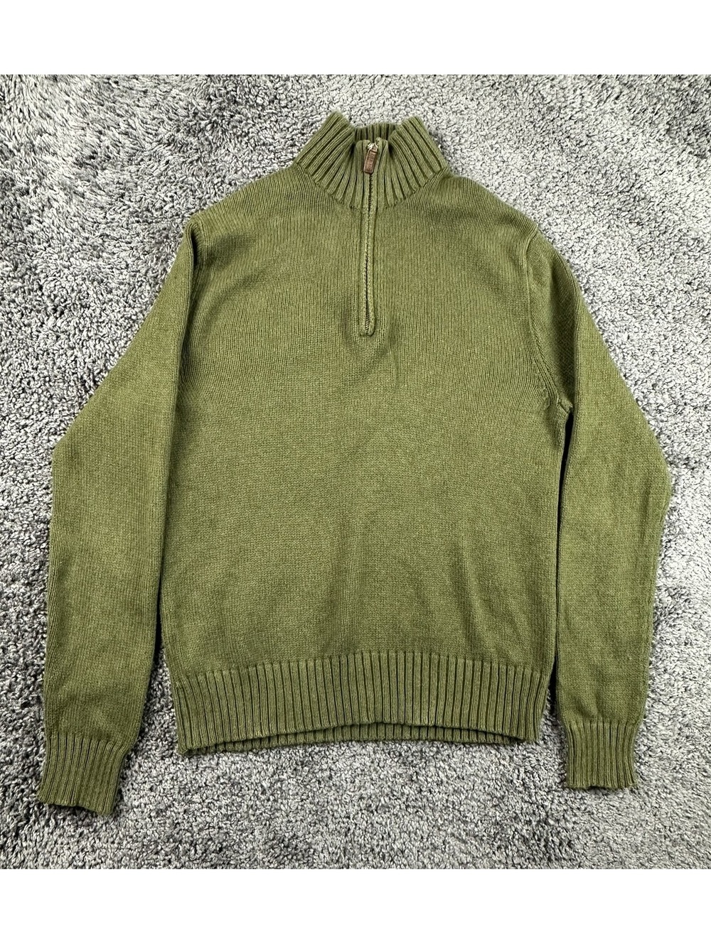 Polo Ralph Lauren Mens Quarter Zip Sweater Medium Olive Green Cotton Cashmere